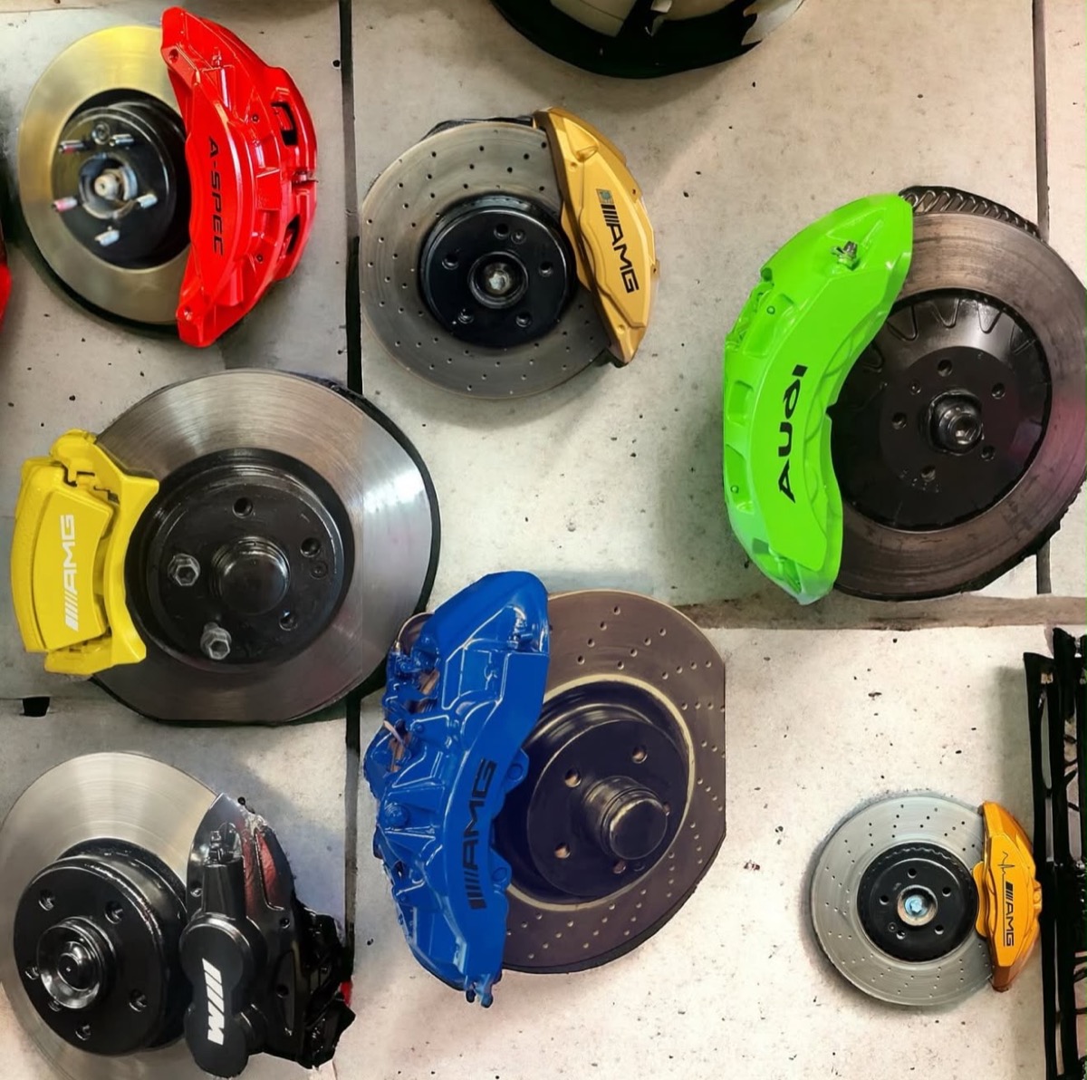 Green painted Audi brake caliper